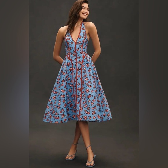 Anthropologie | Dresses | Nwt Anthropologie Halter Vneck Fit Flare Midi ...